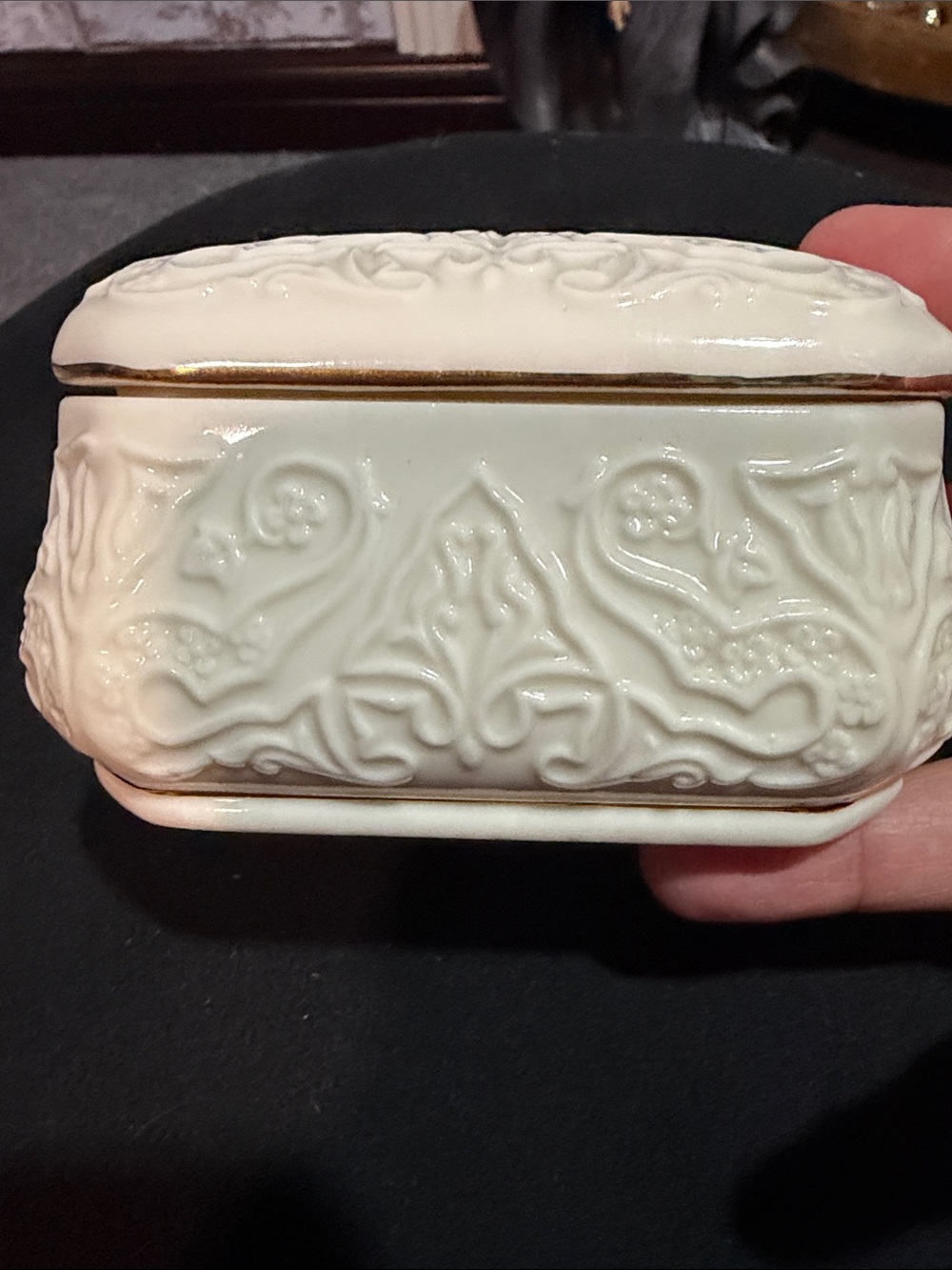 Elegant White Ceramic Trinket Box with Gold Trim